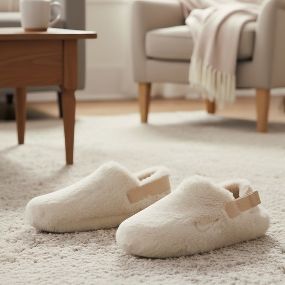 Nike Shoes - Nike Calm SE Women's Mules Cozy Playful Cream Fuzzy Mule Slippers Size 7